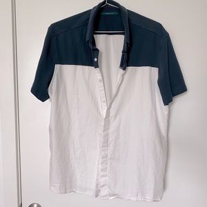 Perry Ellis Navy Blue / White Cotton Button Down Large - Like New